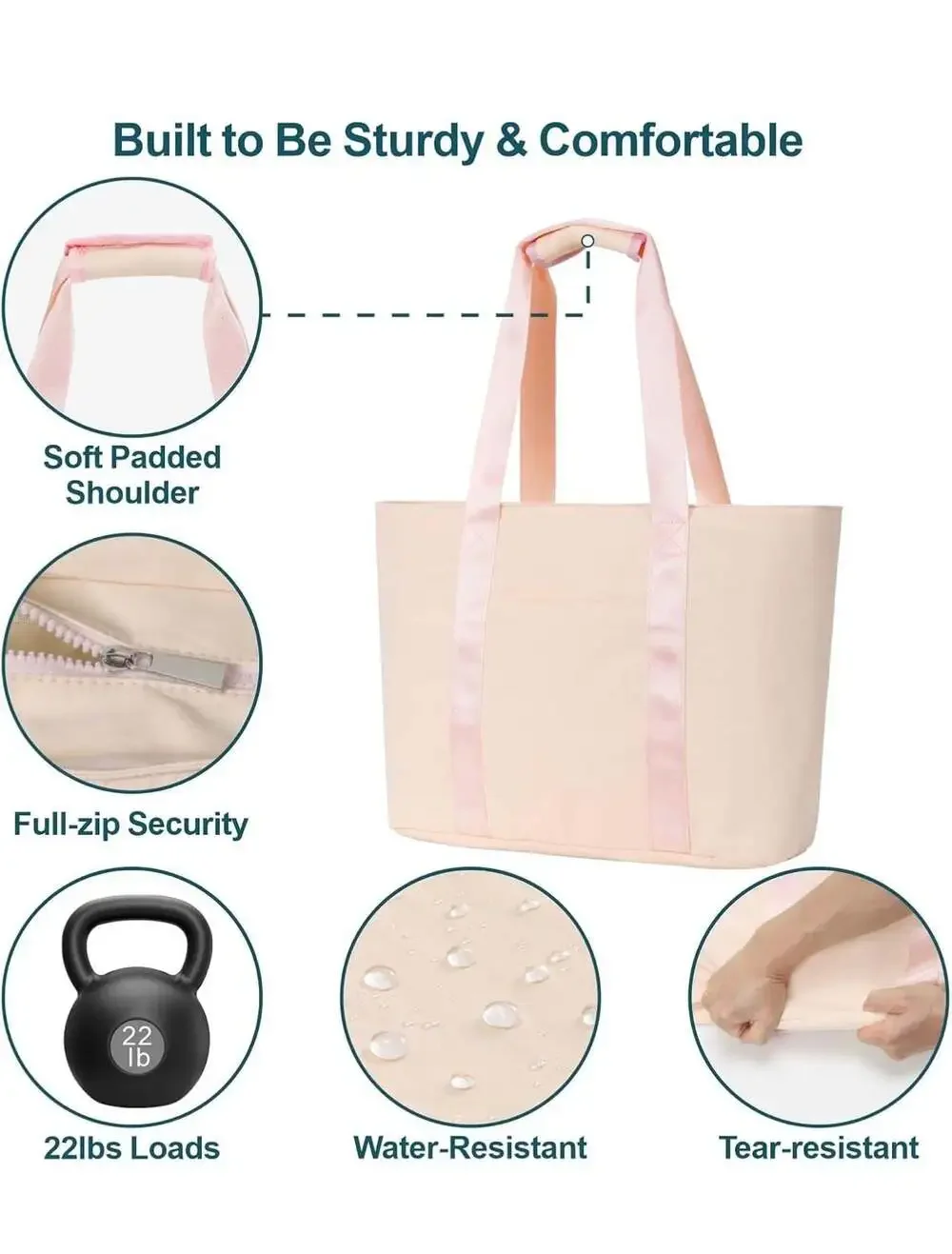 F-color Large Capacity Tote Bag with Padded Laptop Sleeve and Multiple Pockets